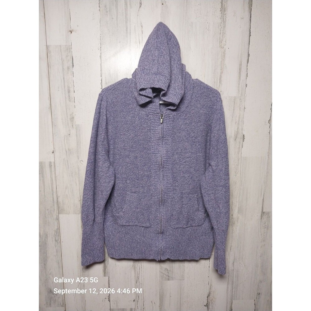 Cabela's Women's L/XL Purple Hooded Full Zip Cardigan Sweater